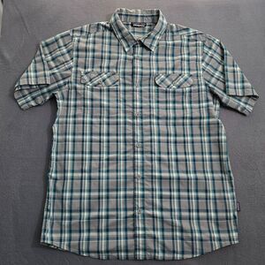 Patagonia Men M Gray Plaid Short Sleeve Nylon Button Up Shirt